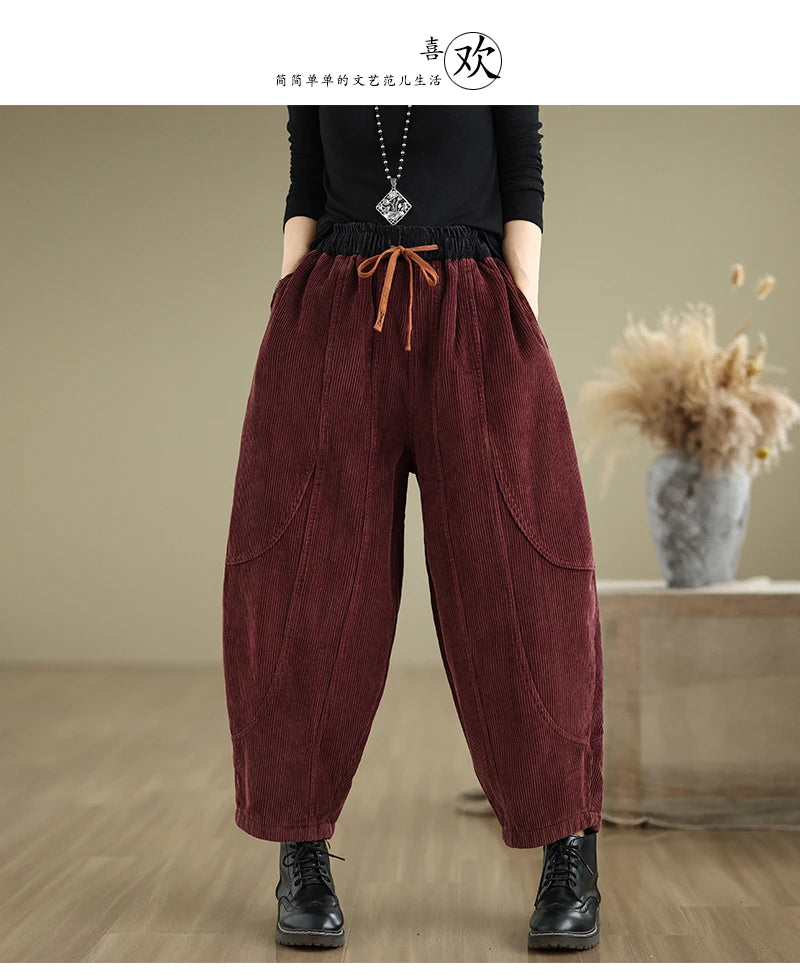 Oversized Corduroy Autumn Winter Elastic High Waist Harem Pant Women Casual Modis Ladies Trousers Pleated Loose Woman Harem Pant
