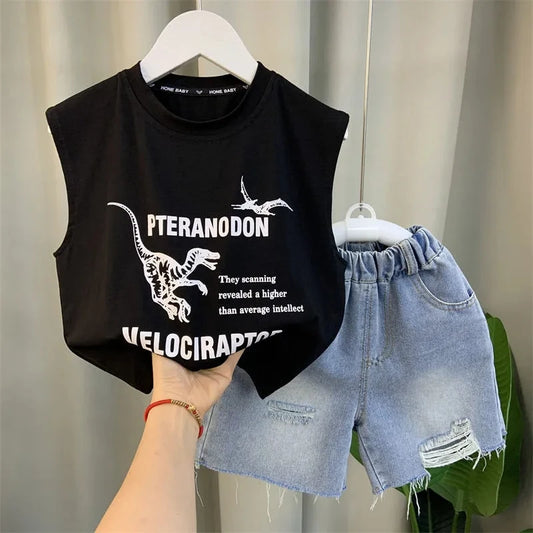 Boys Clothing Set New Fashion Baby Summer Sleeveless Clothing Children's Short Sleeve T-shirt Shorts Two Piece Set
