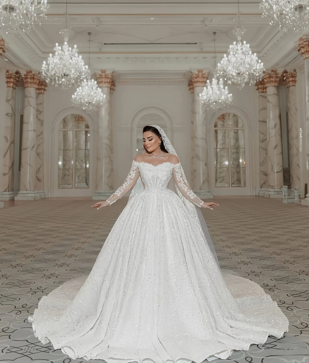 Customized Luxurious Wedding Dress Organza With Embroidery Bead Princess Ballgown O-Neck Bride Dress Vestido de novia 2025