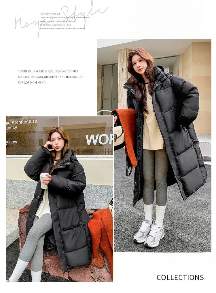 2025 Winter Women Jacket Coats Long Parkas Female Down Cotton Hooded Overcoat Thick Warm Jackets Windproof Casual Student Coat