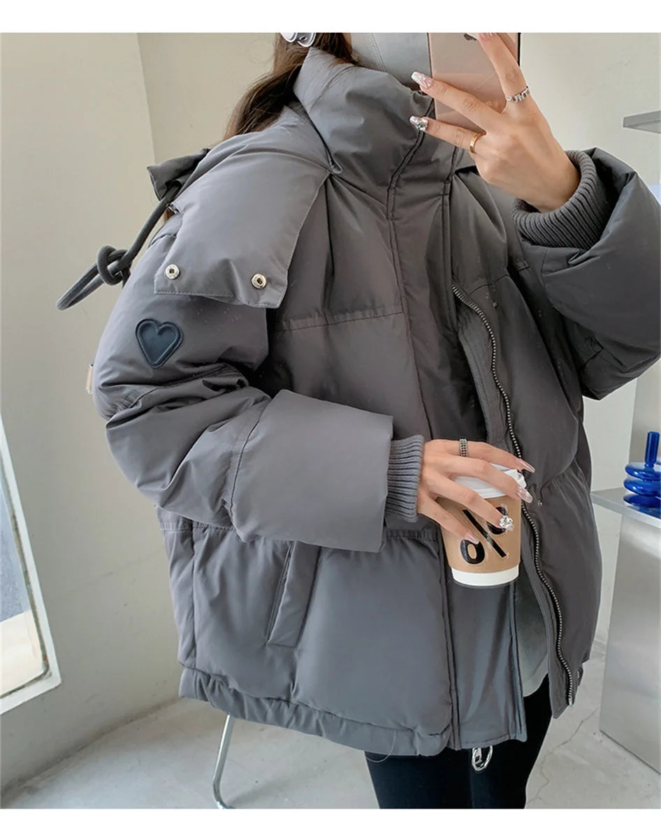 Women's Winter Warm Padded Jacket Coat 2025 New Down Cotton Hooded Solid Thick Parka Waterproof Puffy Korean Fashion Outdoor
