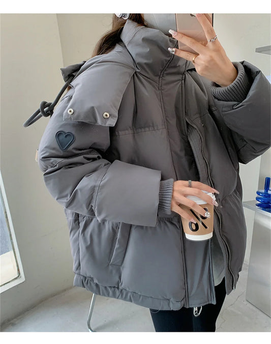 Women's Winter Warm Padded Jacket Coat 2025 New Down Cotton Hooded Solid Thick Parka Waterproof Puffy Korean Fashion Outdoor