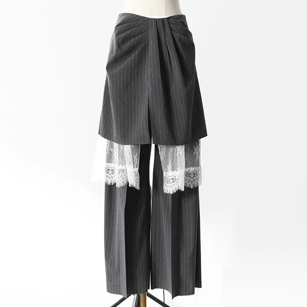 ZMEENNA Gray Stripe Patchwork Skirt Gauze Pants 2 Piece Sets For Women 2025 Spring Fashion Female New Elegant Pants ZM616