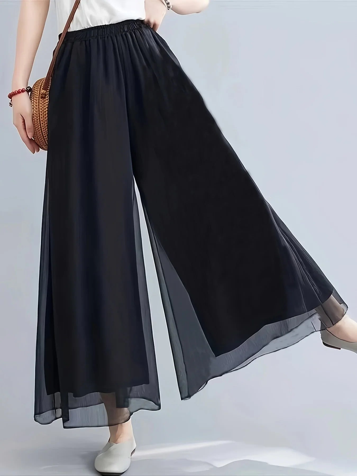 Thin chiffon wide leg pants for women in spring and summer, double layered drape, loose and slimming, cool long pants