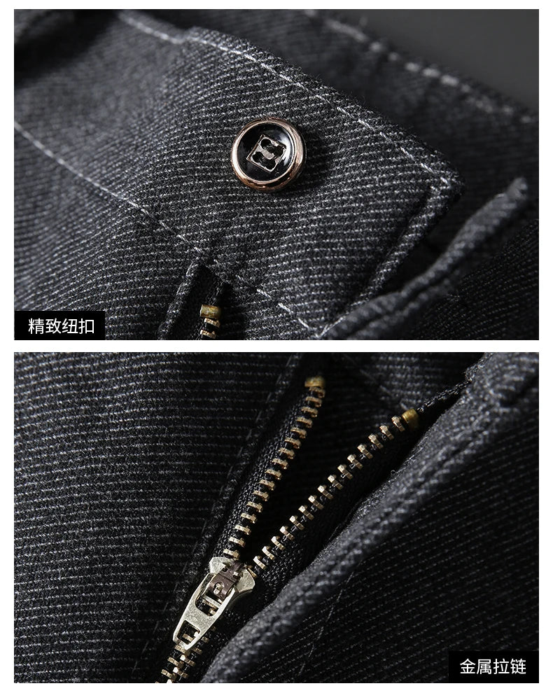 Winter Fashion Thermal Mens Casual Pants Fleece Lined Straight  Business Trousers Versatile Black Gray Blue Brand Trousers