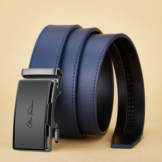 OYIFAN Men's Belt Blue Striped Belt Fashion Jeans Belt Genuine Leather Belt Automatic Buckle Belts