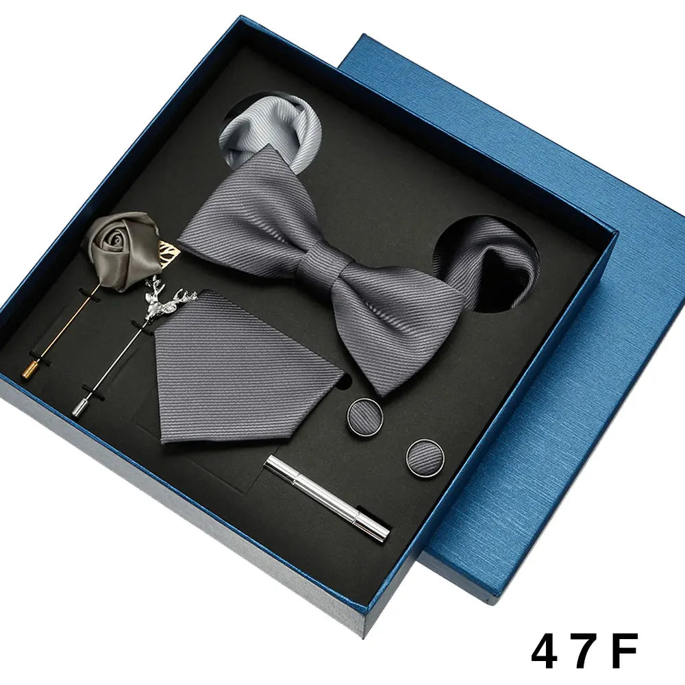 Luxury Tie Set For Men Solid Color Necktie Pocket Square Brooch Cufflinks Gift Box Wedding Business 8pcs Mens Neck Tie Accessory