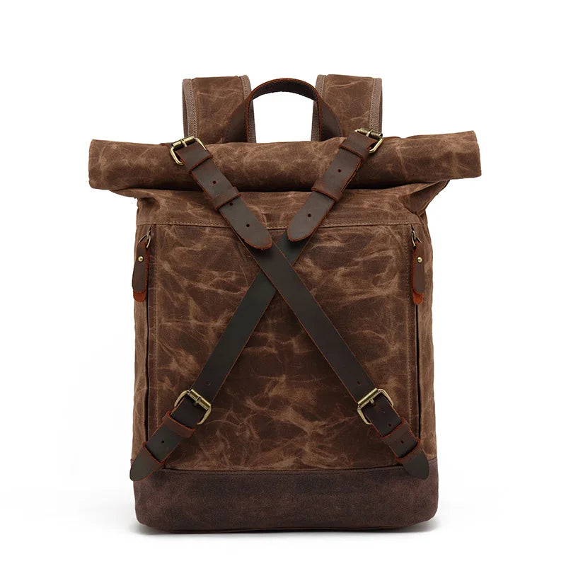 Male Backpacks Vintage Canvas Leather For Men Waterproof Rucksacks Large Mountaineering Travel Pack Outdoor computer bag