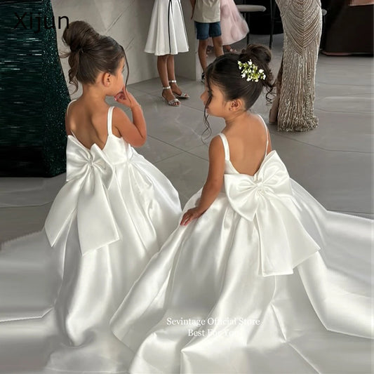 Sevintage Cute Ivory Baby Flower Dresses Bow Back Birthday Party Gifts Wedding Dresses For Kids ropa de niña 2025 Customized