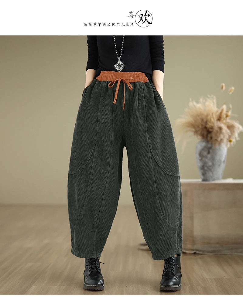 Oversized Corduroy Autumn Winter Elastic High Waist Harem Pant Women Casual Modis Ladies Trousers Pleated Loose Woman Harem Pant