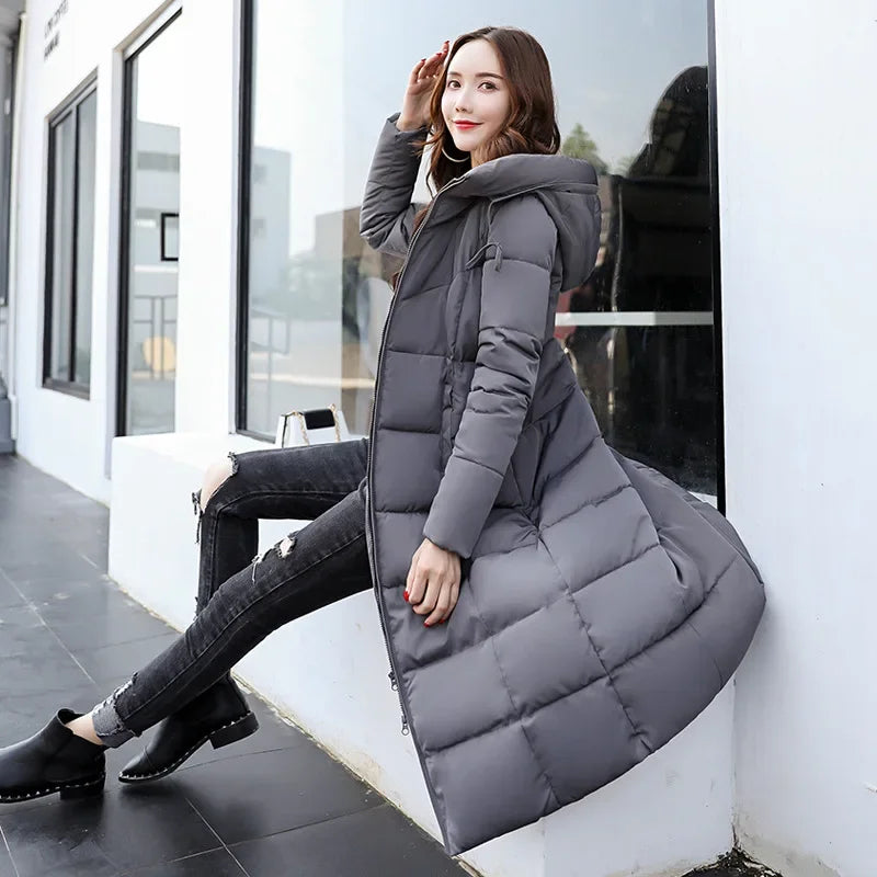 2025 New Winter Parka Long Coat Women WhiteThick Warm Down Cotton Coat Fashion Hooded Parka Puffer Windproof Snow Overcoat