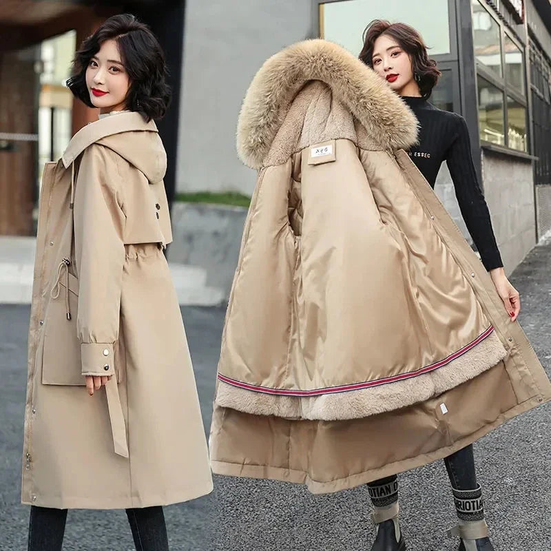 2025 Jackets Coats Outwear New Women's Parkas Winter Jacket Hooded Long Coat Thick Warm Female Cotton Padded Parka Fur Lining