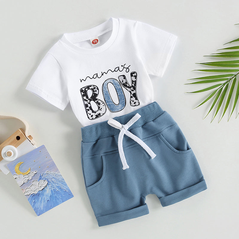 VISgogo Toddler Baby Boys Clothes Set Short Sleeve Letter Print T-shirt Elastic Waist Drawstring Shorts Summer Casual Outfit