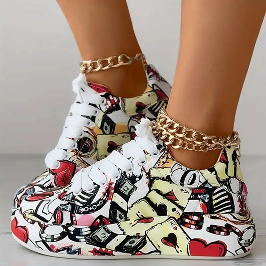 Women Sneakers Thick-soled Shoes 2024 New Summer Hand-painted Graffiti Shoes Outdoor Casual Women Sneakers Zapatos De Mujer