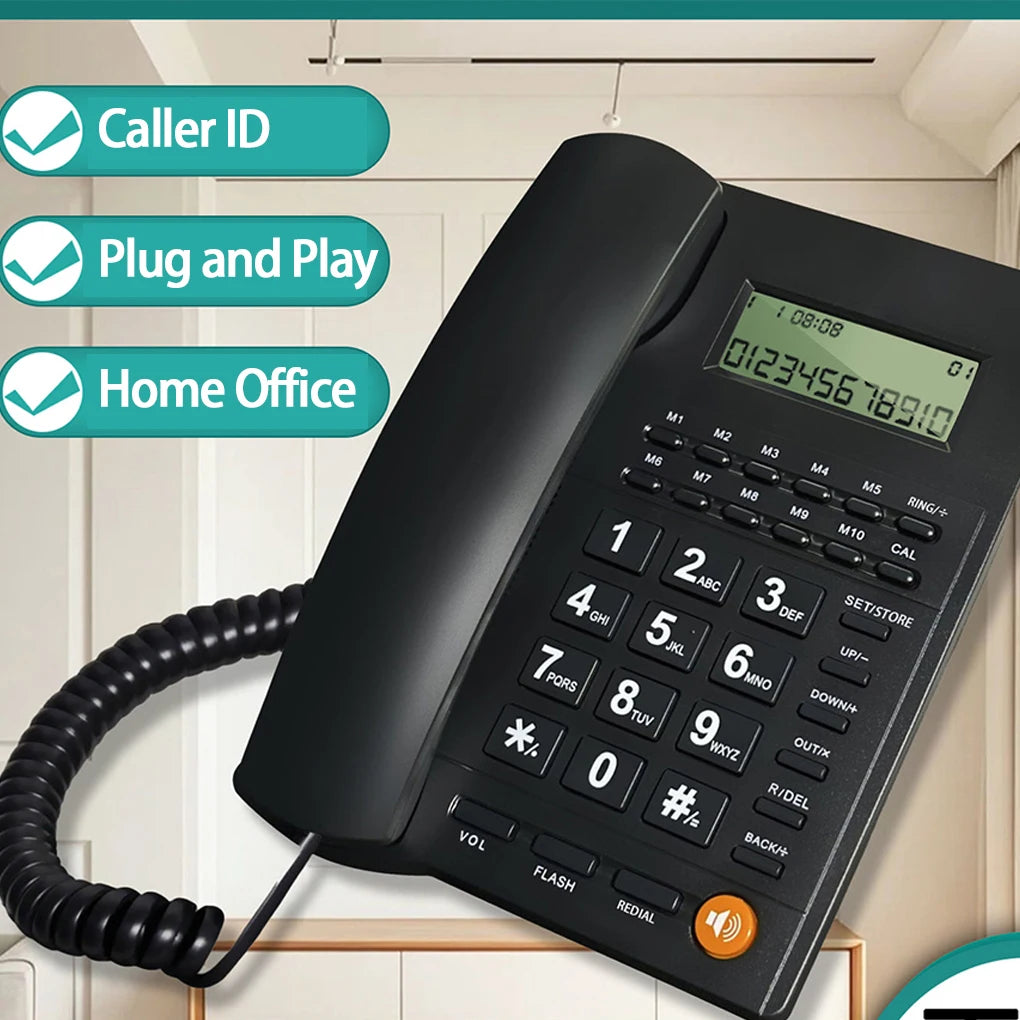 Desk Corded Telephone With Display For Home/Hotel/Office Support Music On Hold Landline Phone Corded B