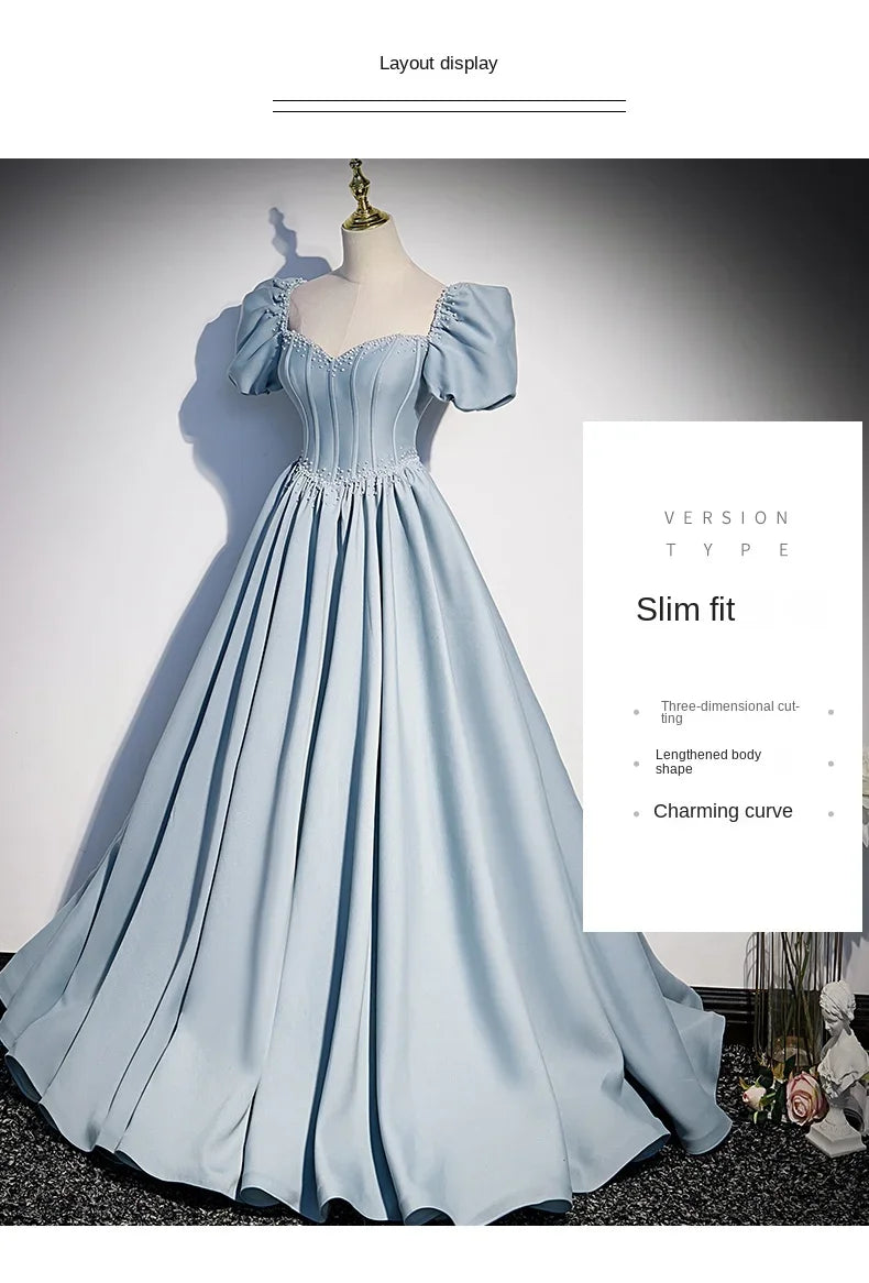BeitifuBaby Palace Style Women's Evening Dresses Light Luxury Satin Lace-up Slimming Banquet Ball Gown Skirt Prom Dress Vestidos