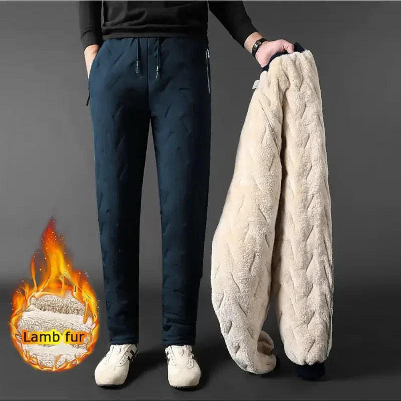 Winter Sweatwear Men Plush Thick Fleece Sweatpant Lambswool Thermal Trousers Casual Pants Waterproof Windproof Warm Cotton Pants