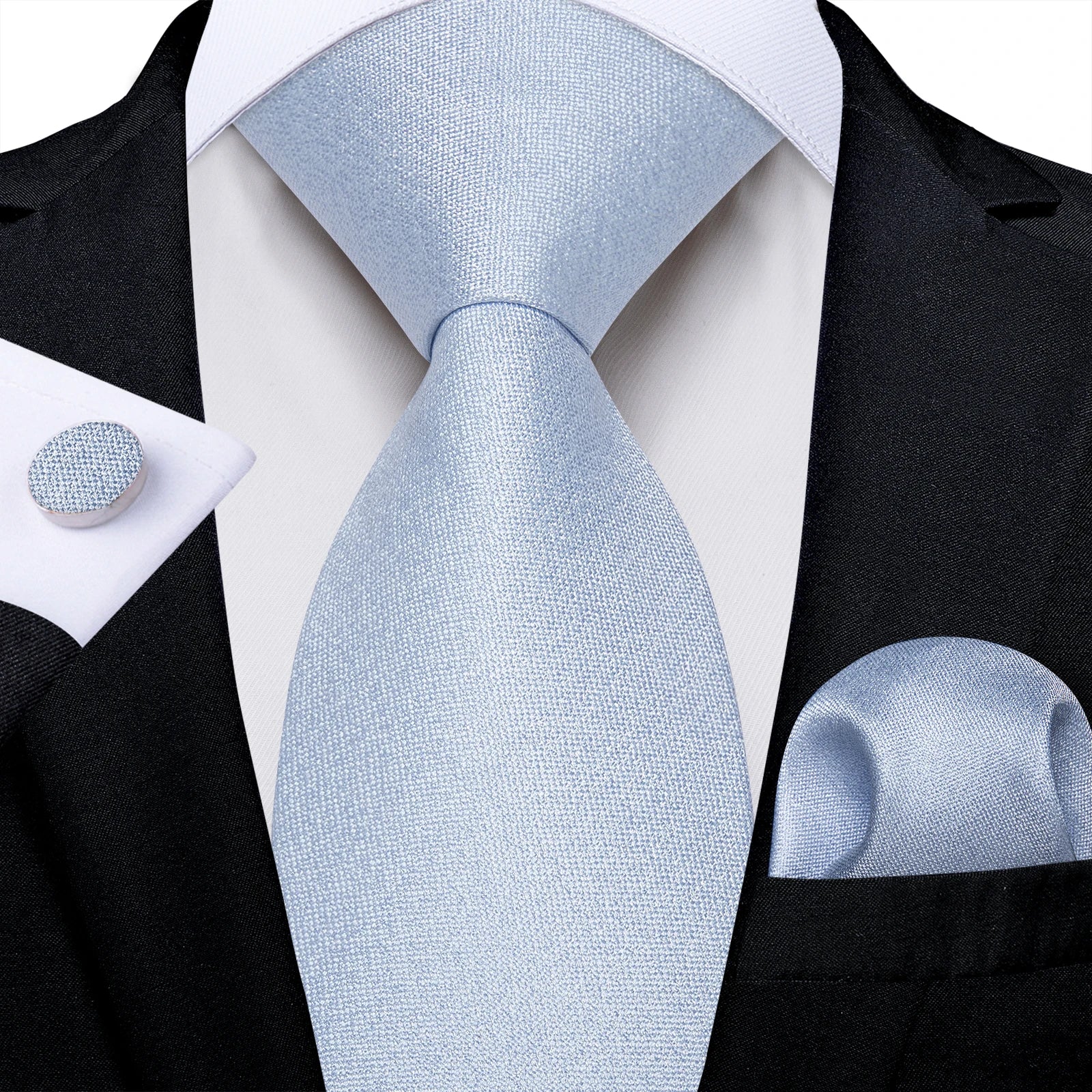 Light Blue Men's Tie Set Handkerchief Cufflinks Solid Paisley Floral Wedding Party Formal Groom Suits Accessories Gift Husband