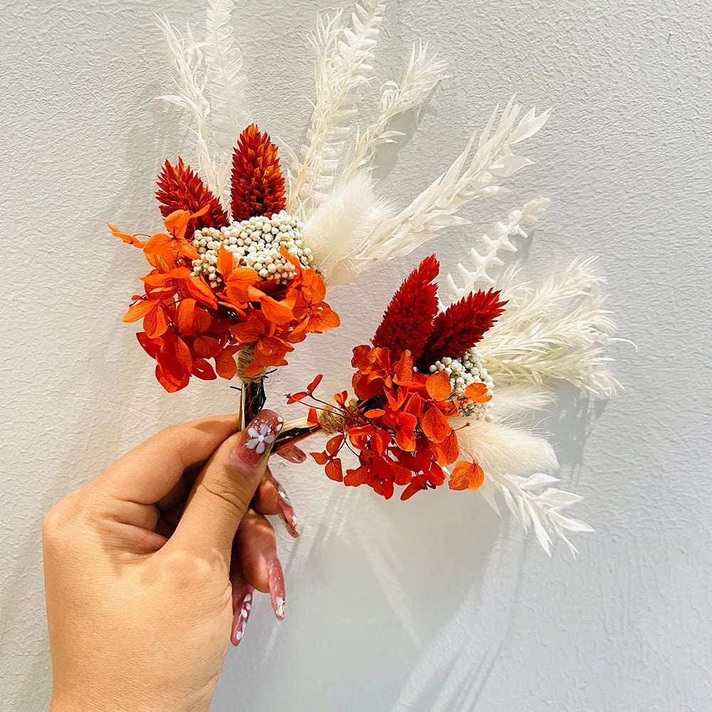 6pcs Mini Dried Flower Bouquet Bohemian Wedding Pampas Rabbit Tail Grass Bridesmaid Flowers Wedding Party Decoration Home Decor