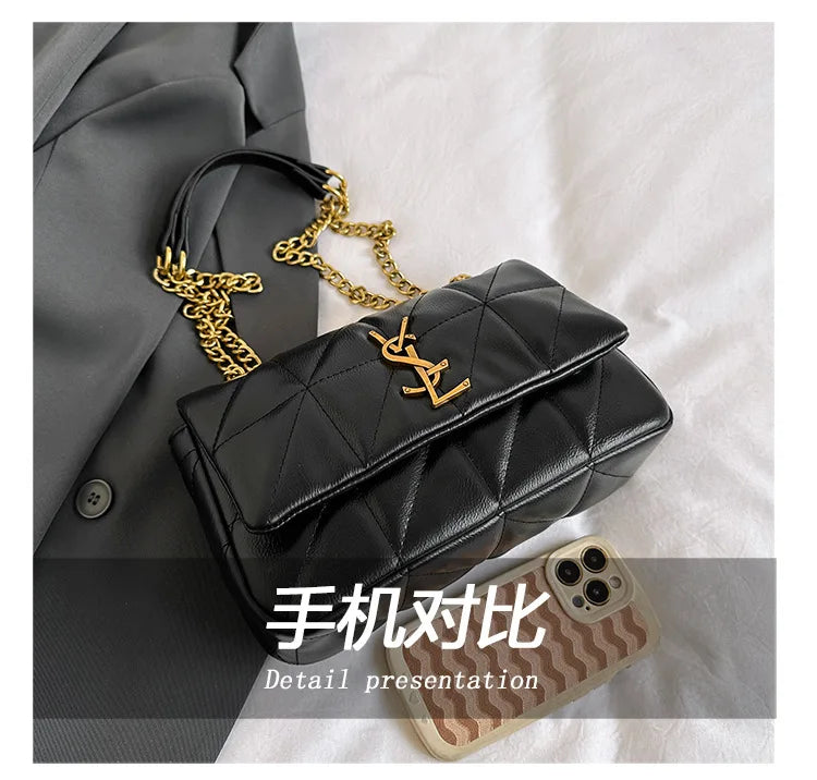 New style small Chanel-style diamond chain shoulder bag, trendy and versatile, spacious and luxurious embroidery line bag