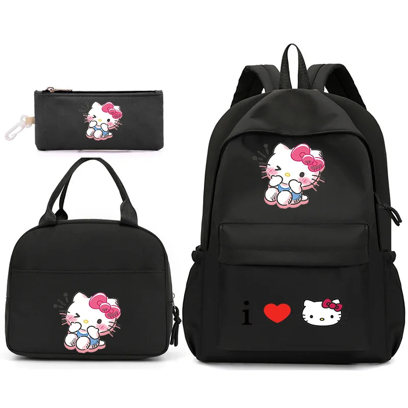 3pcs/Set Hello Kitty Backpack with Lunch Bag for Teenagers Student School Bags Casual Comfortable Travel Set