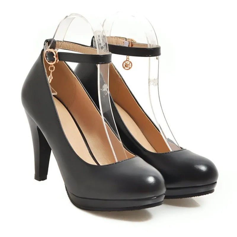 High Quality White Wedding Shoes Women Pumps High Heels Shoes With Ankle Strap Shallow Ladies Office Party Dress Shoes 31-46