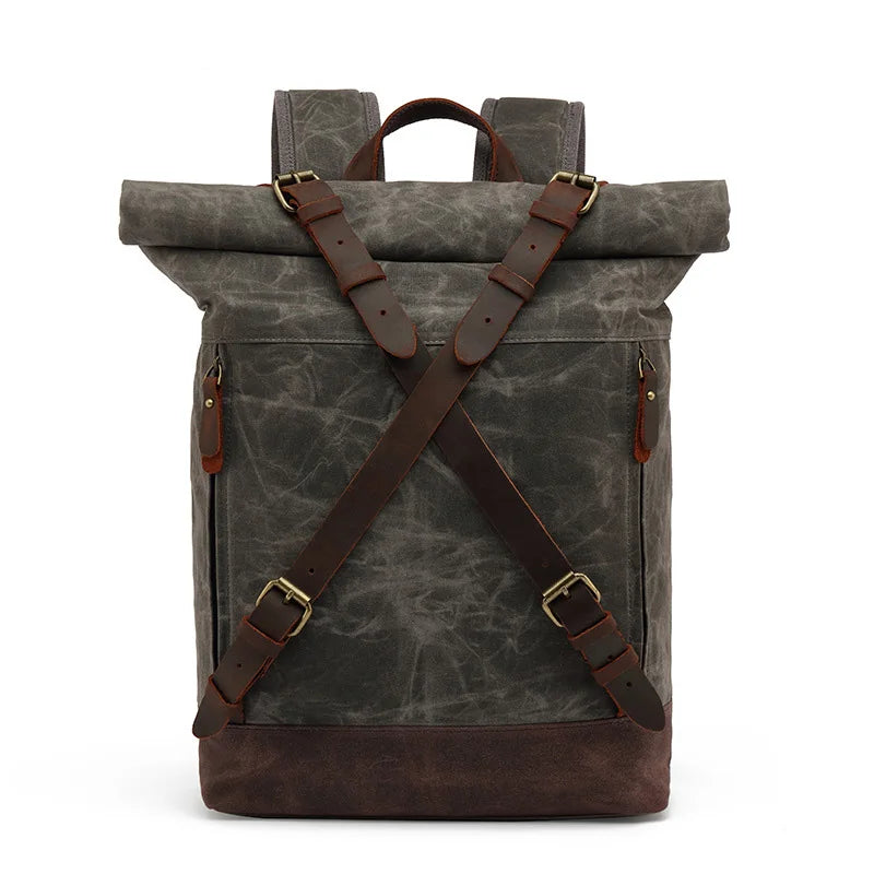 Male Backpacks Vintage Canvas Leather For Men Waterproof Rucksacks Large Mountaineering Travel Pack Outdoor computer bag