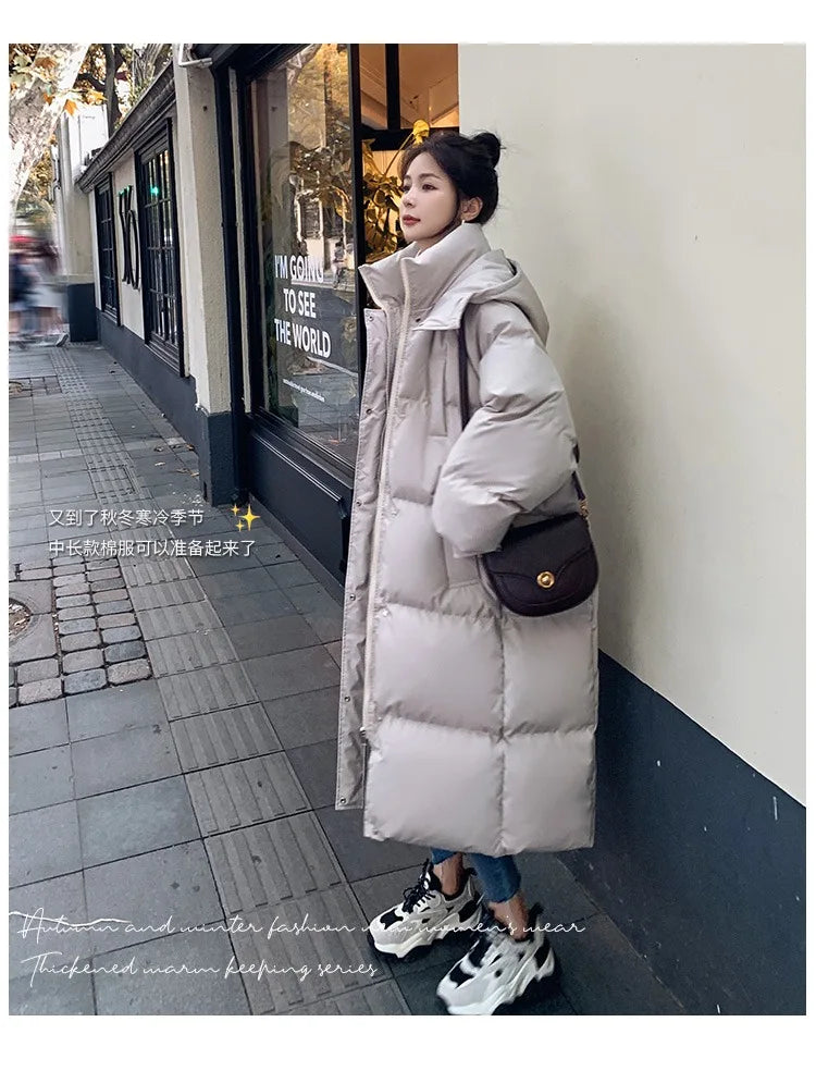 ITOOLIN Women Casual Down Coat Thicken Cotton Warm Hooded Long Coat Long Sleeve Parkas Button Pocket Autumn Winter Office Coat
