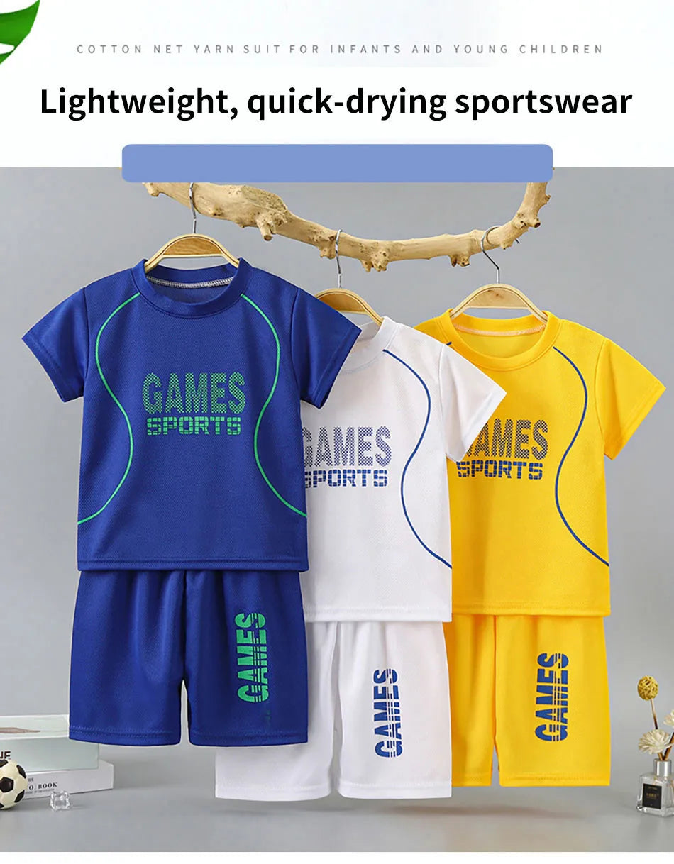 Summer Children Clothing Sports Sets Boys Girls Unisex Short Sleeve and Shorts Two Piece Suit Teenager Casual Outfits Tracksuits