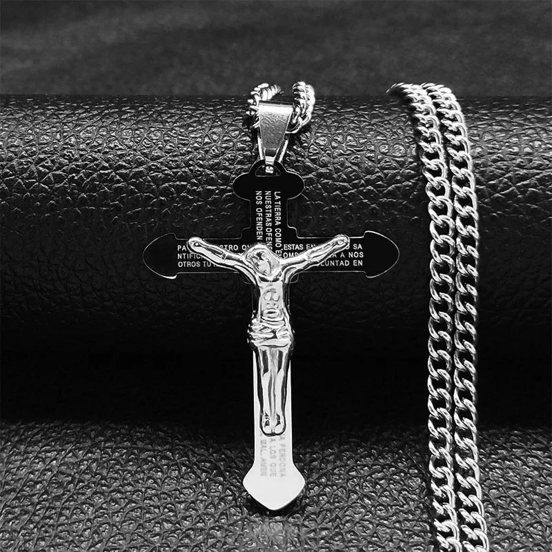 Christian Bible Stainless Steel Jesus Cross Long Necklace Men/Women Necklace Pendant Religious Jewelry acero inoxidable N6193S05