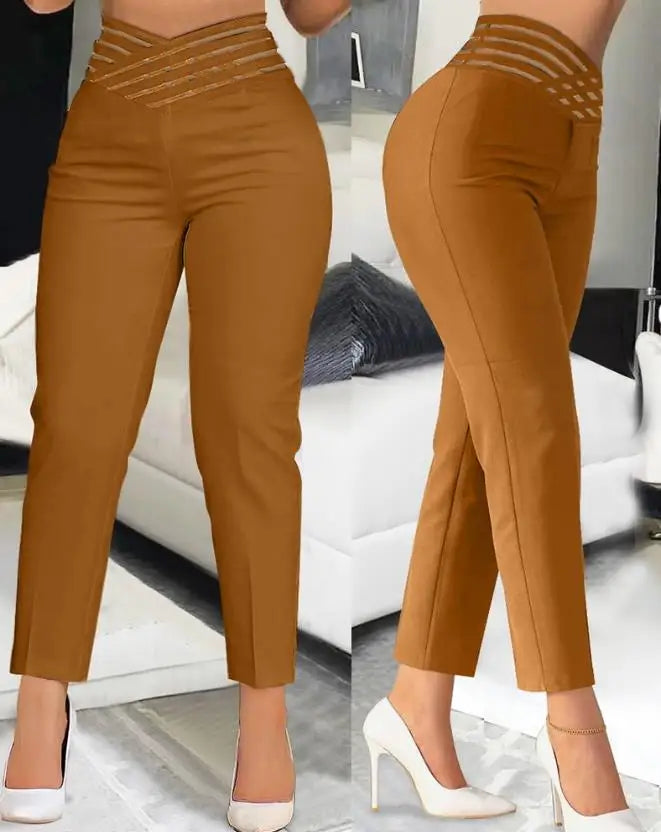 Elegant High Waist Cropped Work Pants for Women Black All-Match Daily Office Formal Wear Fashion Women's Trousers Slim Pants