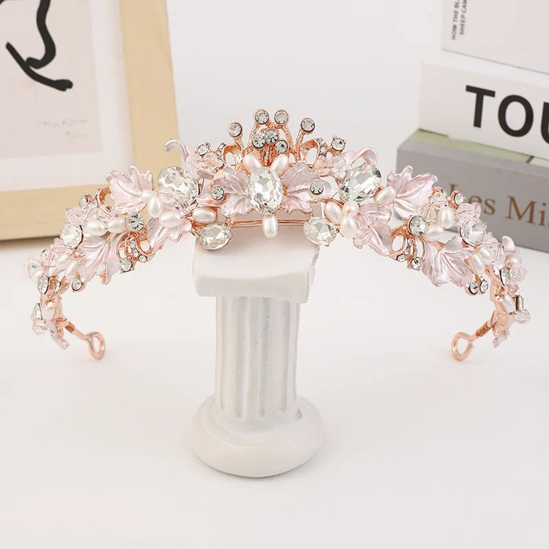 Baroque vintage gold color rhinestone pearl flower bridal crowns tiaras headband crystal diadem crown wedding hair accessories