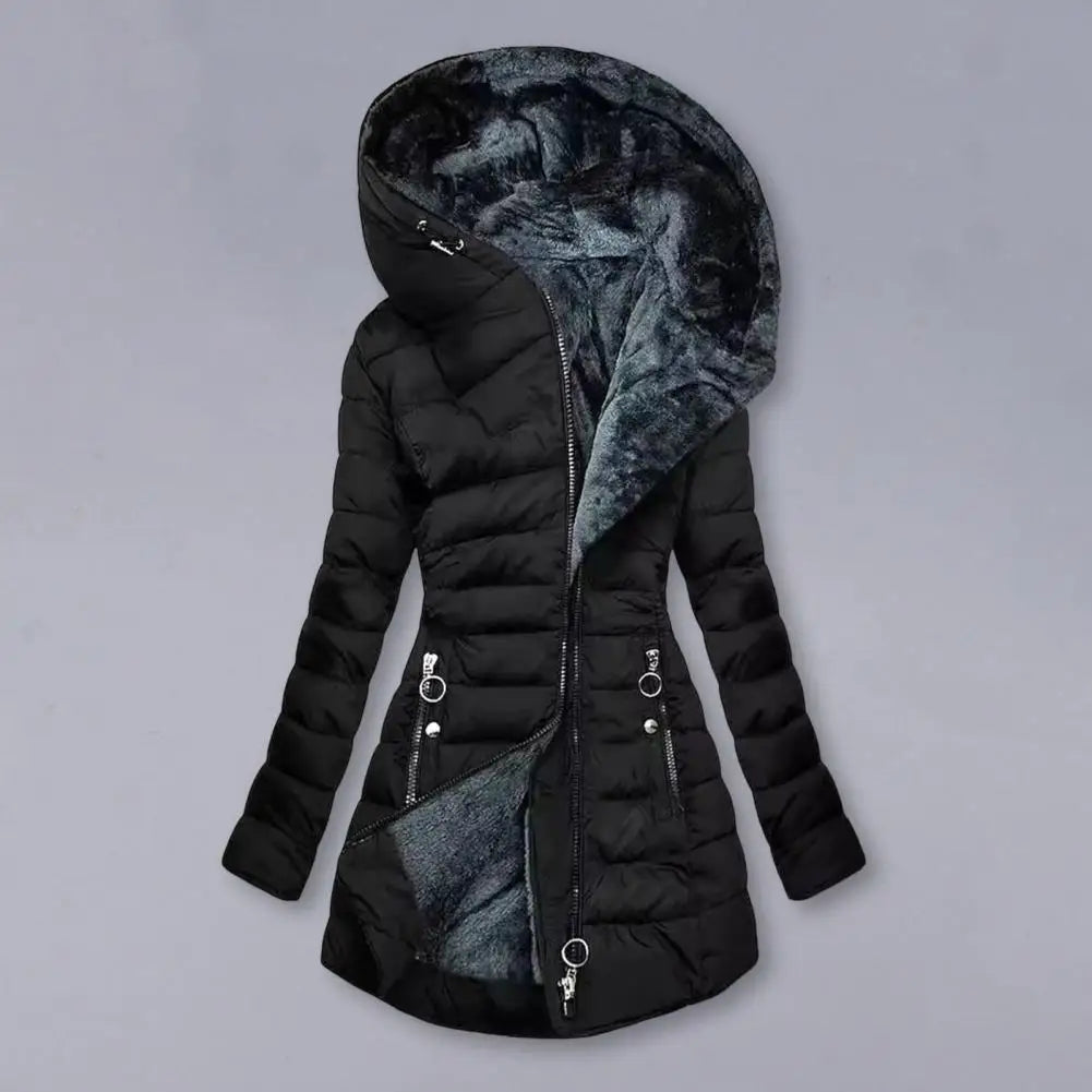 Long Sleeve Coat Plus Size Women's Winter Jacket with Plush Lining Hooded Outerwear Warm Windproof Down Coat for Cold Weather