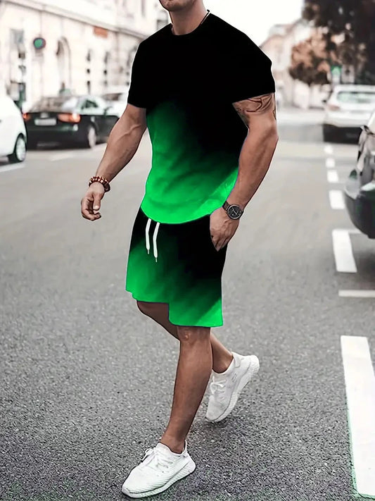 Fashion Tie-dye Pattern Short Sleeve T-Shirt And Short Men's Sets Summer 3D Print Gradient Street Comfort Set Suit 6XL Plus Size