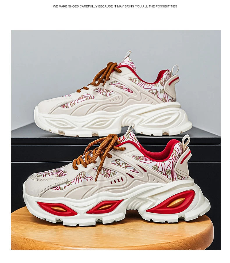 Chunky Sneakers Mens Original Designer Sports Shoes Fashion Casual Leather Fabric Breathable Height Increased Platform Gym Shoes