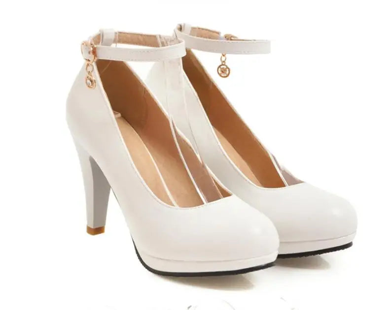 High Quality White Wedding Shoes Women Pumps High Heels Shoes With Ankle Strap Shallow Ladies Office Party Dress Shoes 31-46
