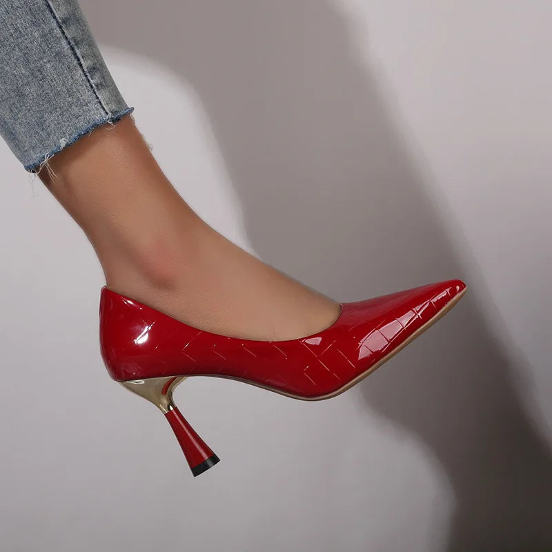 Fashion Oversize Shoes Plaid Classic Casual High Heels New Pattern Embossed In Autumn and Winter 2024 Pumps Women Shoes