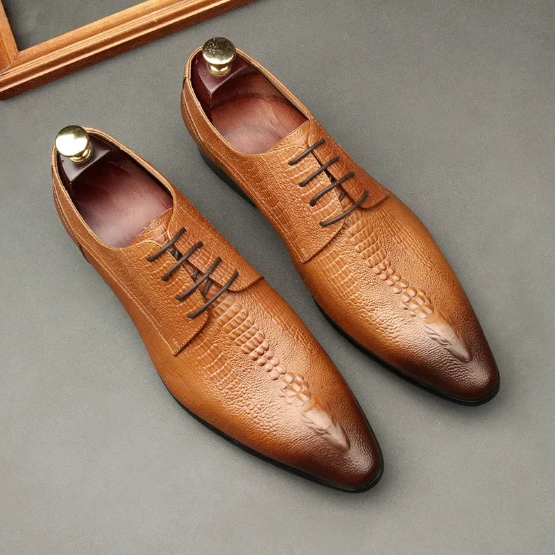Men's Handmade Crocodile Pattern Oxford Shoes – Black & Blue Formal Loafers