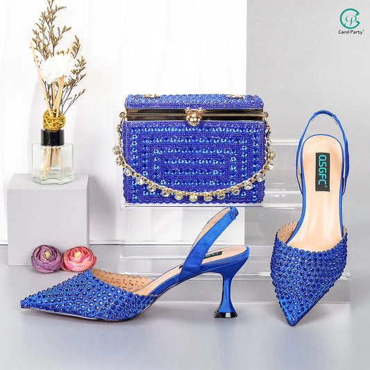 Italian Design Wedding Party Shoes & Small Box Bag Comfortable Noble Thin Heels Sexy Single Shoes Mesh Breathable Women's