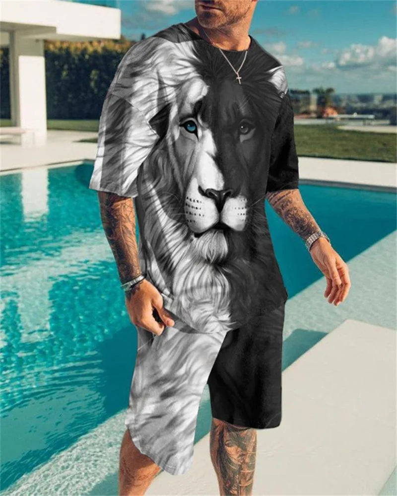 Summer Clothes For Men Vintage Tshirt Shorts 2 Pieces Set Men's Oversized Tracksuit Skull 3D Print Street Men Sets Short Outfits