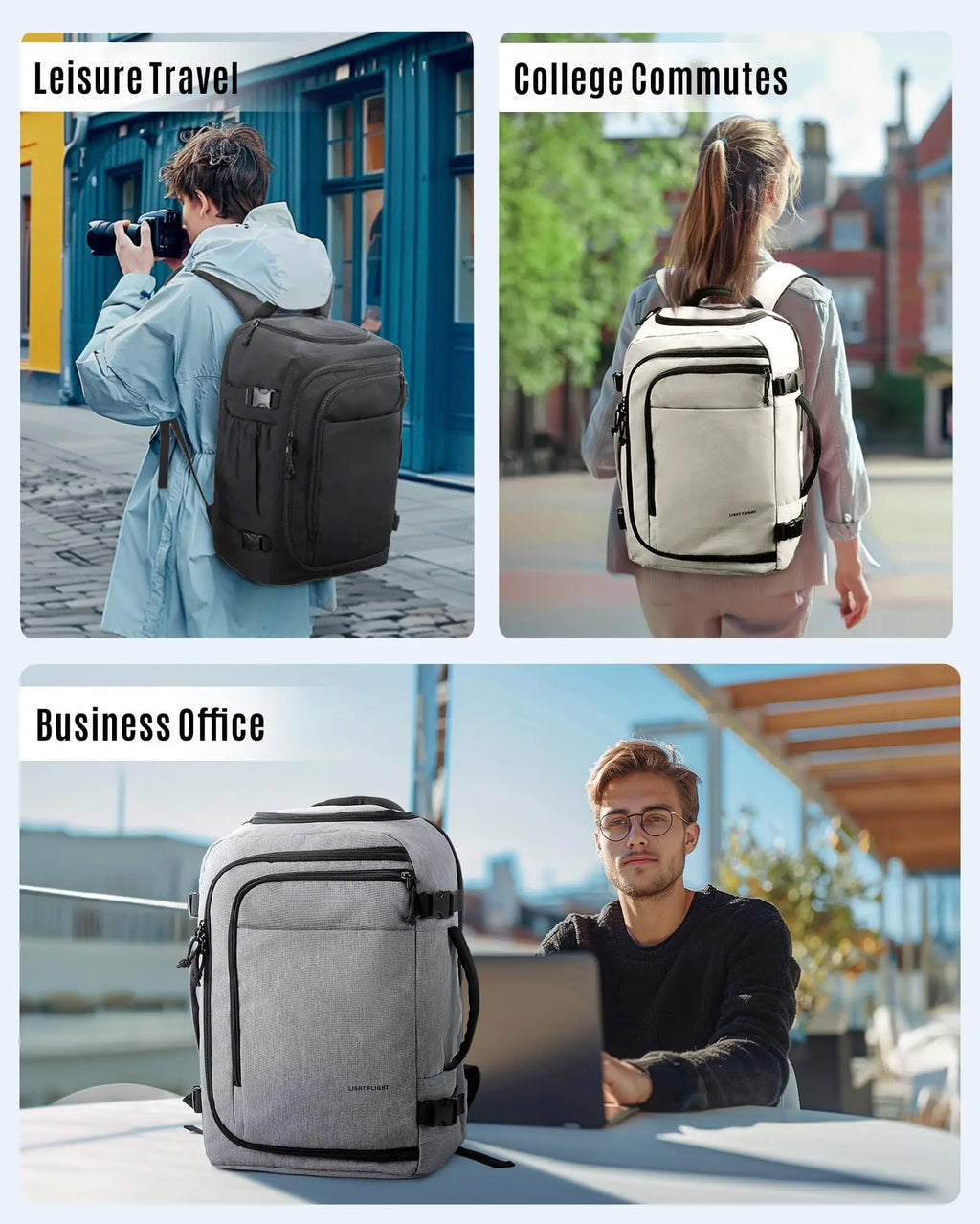 LIGHT FLIGHT Travel Backpack for Men TSA Large Airplane Cabin Backpack Lightweight Waterproof Laptop Backpack Urban Style