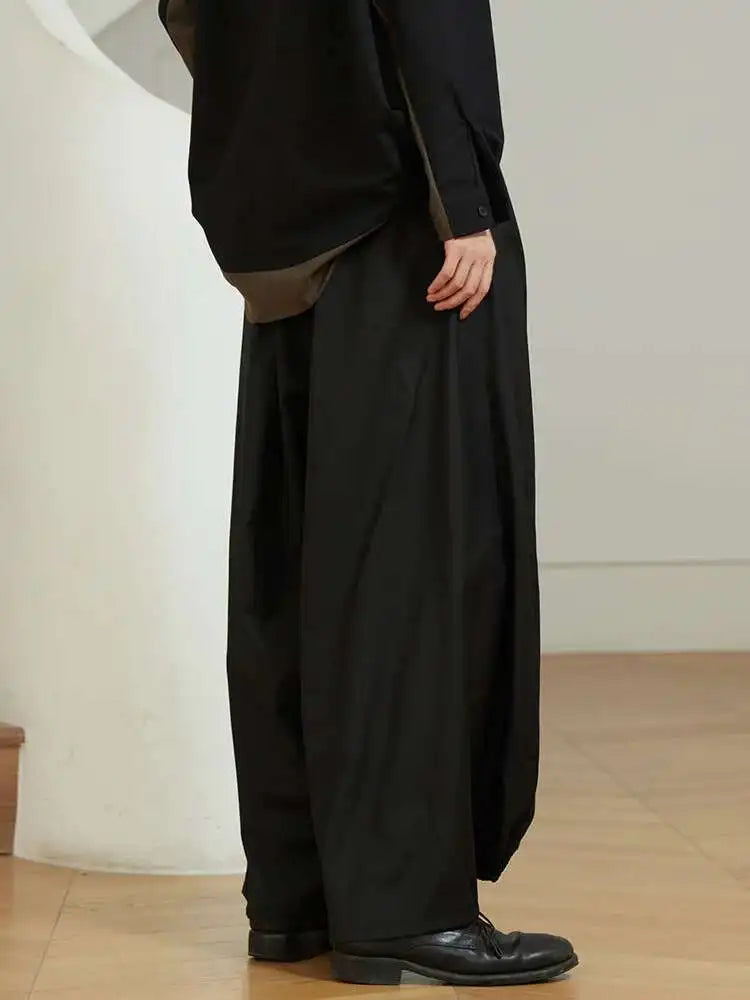 EAM High Waist Two Ways Wear Black Wide Leg Long Pants New Loose Fit Trousers Women Fashion Tide Autumn Spring 2025 1DF3635