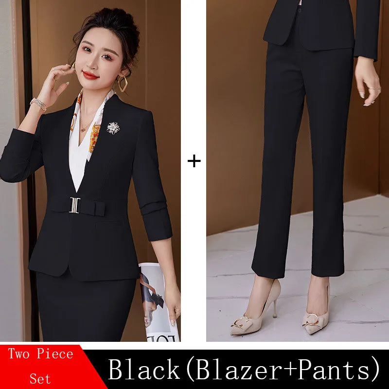 Formal Office Pant Suit For Womens Blazers Pant Set Long Sleeve Uniform Elegant Feminino Business Formal Work Suit oversize 3XL