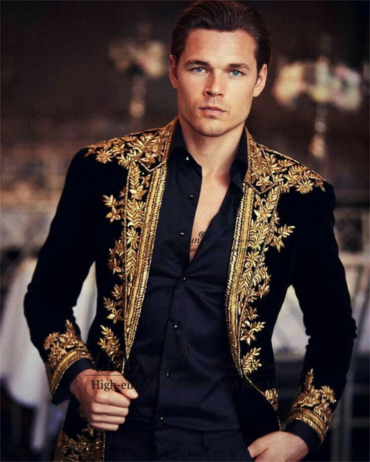 Shiny Sequins Men's Suits Embroidered Customized Groom Wedding Tuxedos 2 Pieces Sets Male Prom Blazers Slim Fit Costume Homme