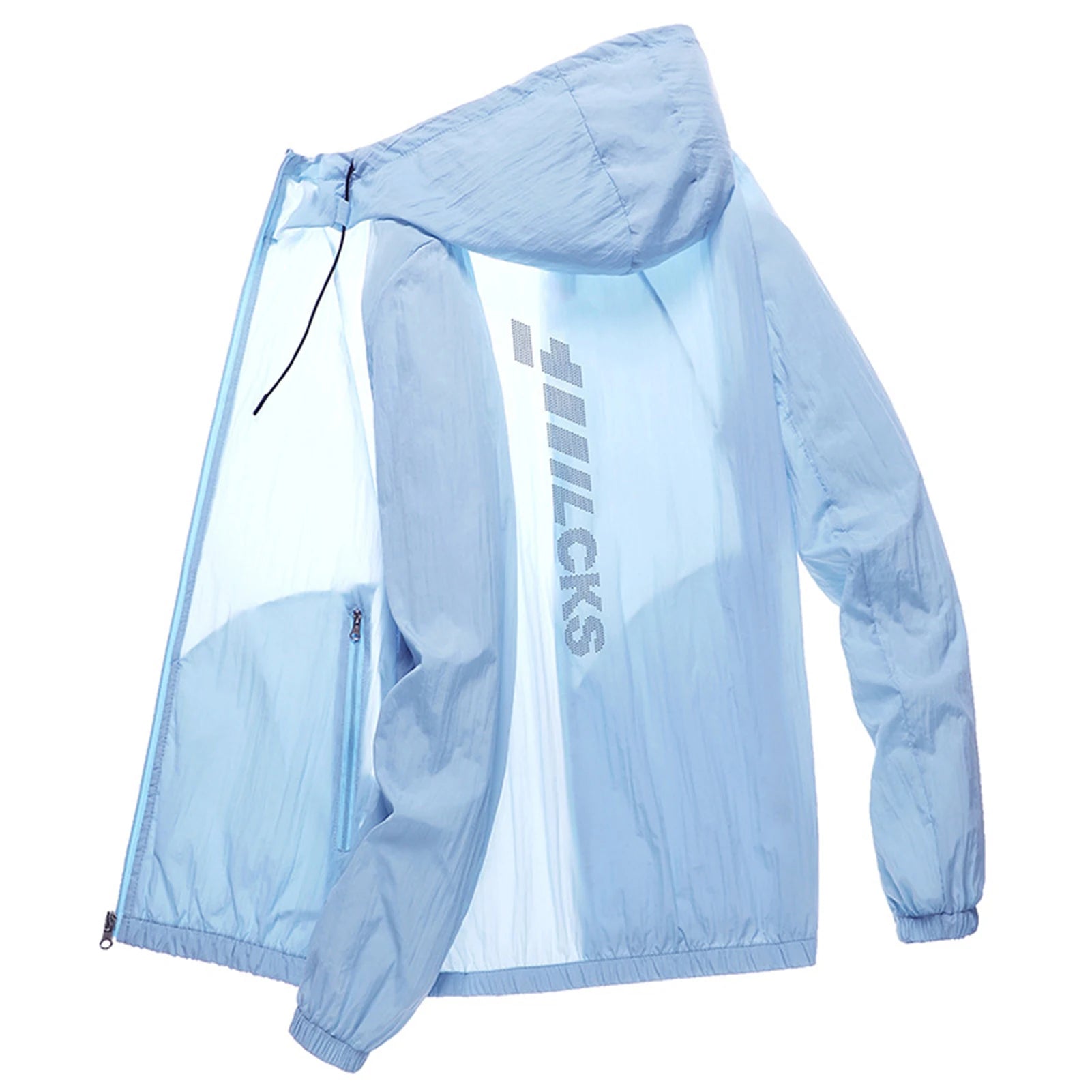 Men Summer Sunscreen Coat Hooded Thin Anti-UV Zipper Closure Solid Color Sunshade Long Sleeves Plus Size Fishing Men Summer Jack