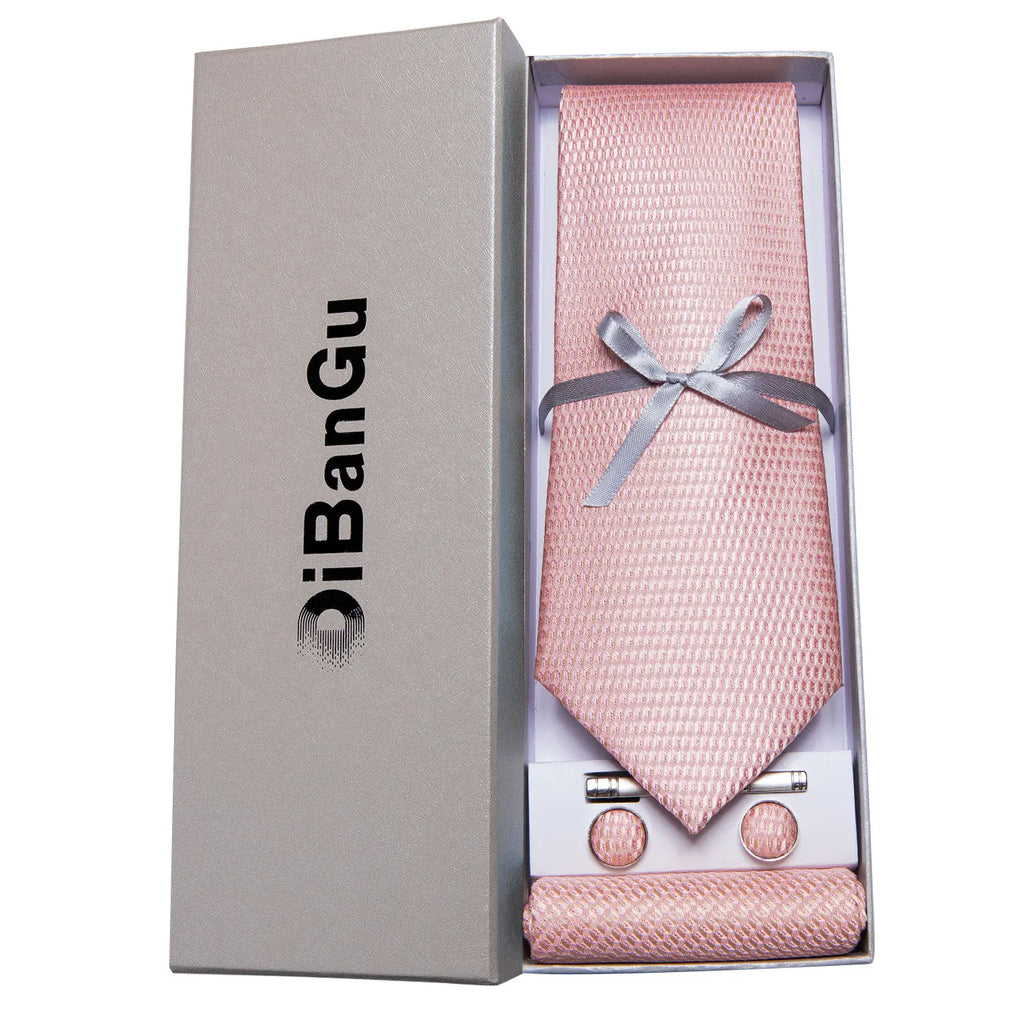 Solid Black Plaid Men's 8cm Polyester Neck Tie Handkerchief Cufflinks Set with Gift Box Tie Clip Birthday Anniversary Gift