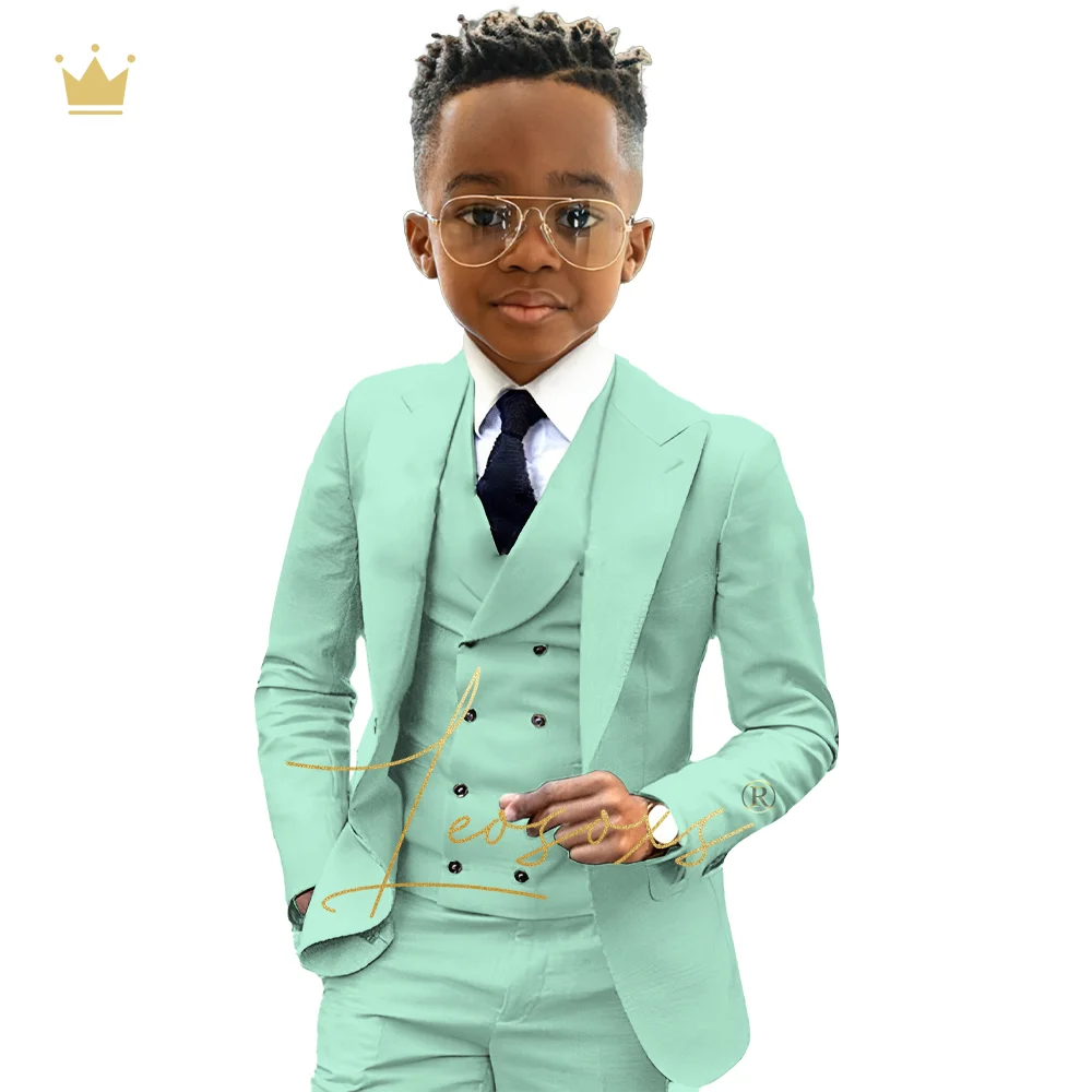 Boys formal suit 3 piece suit (jacket, green collar vest + trousers) custom wedding birthday queue celebration suit