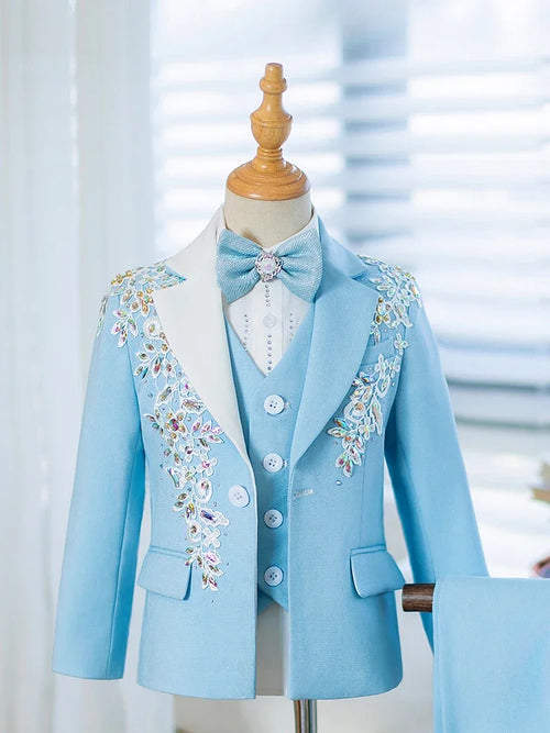 Boys Premium 5-Piece Floral Suit Set – Wedding, Piano & Performance