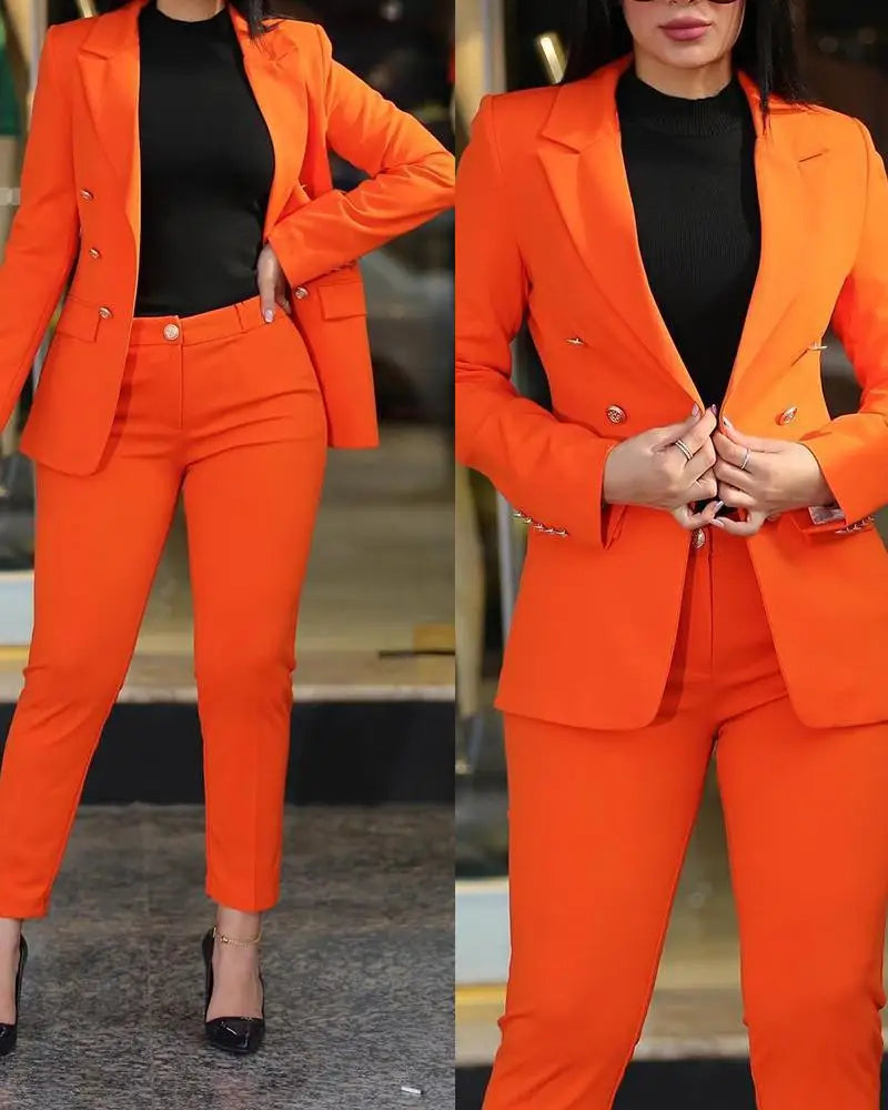 Women Blazer Suits Two 2 Pcs Sale Casual Slim Button Blazer Coats& Button Fitness Slim Full Blazer Pant Sets NMD-20250306003