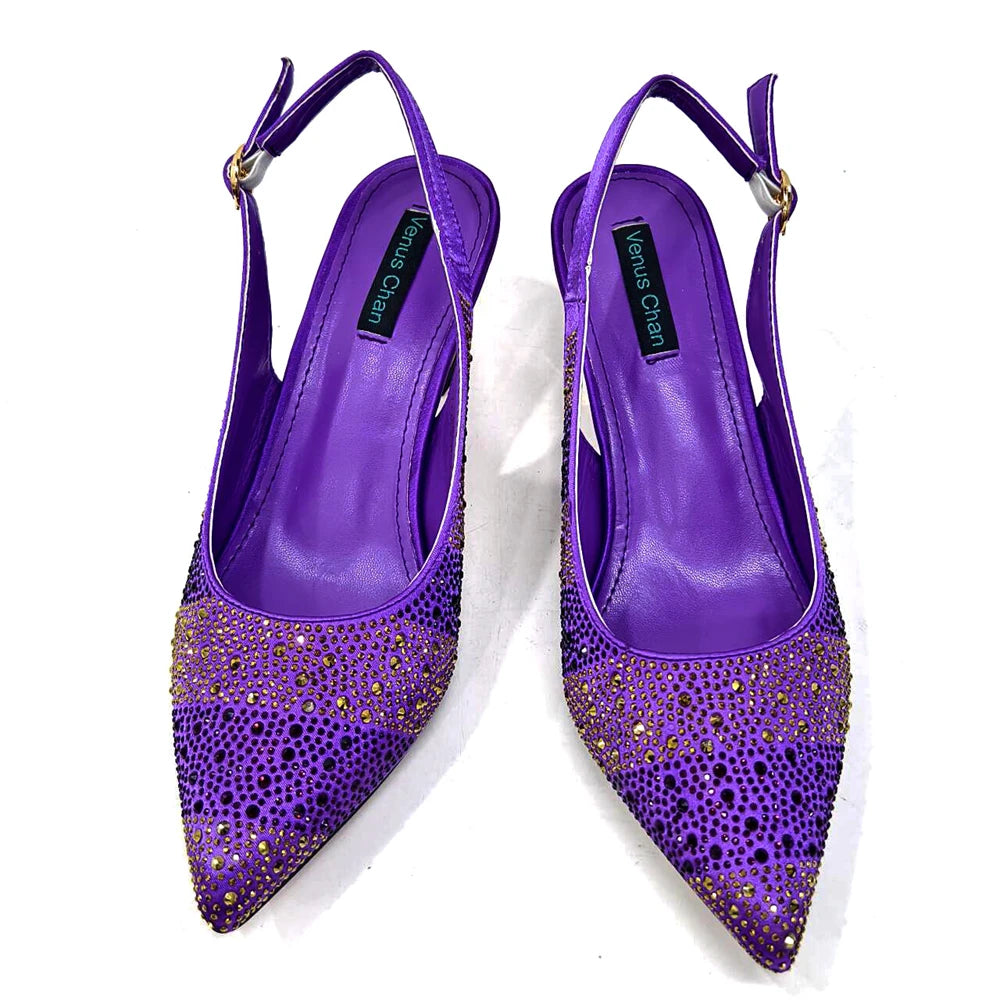 Venus Chan 2024 Hot Selling INS Pointed-Toe Luxury Style High Heels Sandal With Bag Set in Gold Color For Wedding Party Women